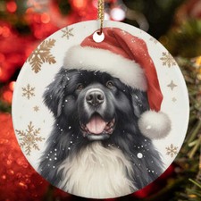 Merry Xmas Newfoundland Dog Santa Snowflake Winter Christmas Ornament Gift Decor