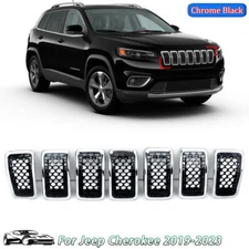Chrome Front Grille Black Mesh Honeycomb Grill Inserts For Jeep Cherokee 2019-23