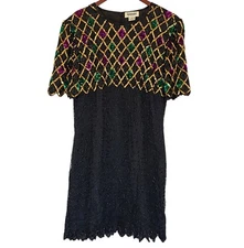 Beaded Sequined Silk Dress Mark And John By Gopal XL Festive Cocktail Party 