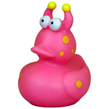 Villian Monster Rubber Duck Pink Horns Wide Eyes Classic Floating Bath Toy 2"