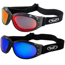 2 Pairs Eliminator Padded Riding Goggles Black Frame 1 Red & 1 Blue Mirror Lens