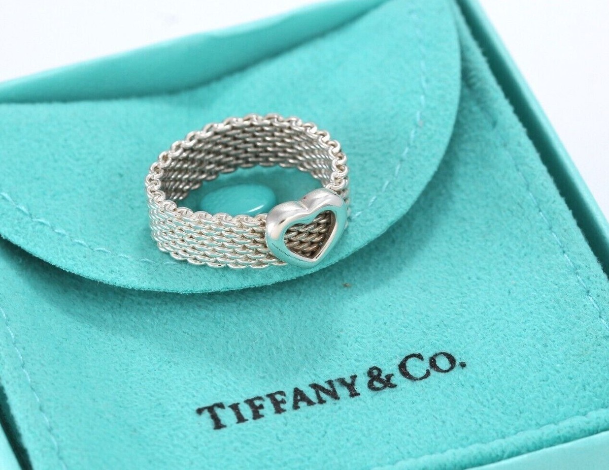 Tiffany & Co. Somerset Mesh Silver Heart Band Ring Size 5.5 | eBay