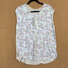 Studio B Women's XL Floral / Striped Stretchy Tunic Top Asymmetrical Hem NWT