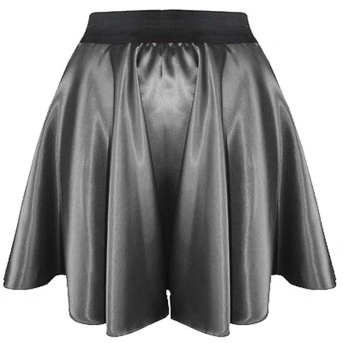 Red Mini Skirt Women Girl Satin Short Dress Pleated Retro Elastic Waist