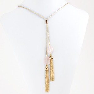 Authentic Natural Rose Quartz & Tassel Gold Plated Clasp Long Necklace 25" FREE SHIPPING