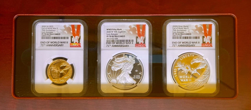 2020 75th WWII Gold and Silver 3 Coin Set NGC PF70  VICTORY LABEL - Image 3 of 4