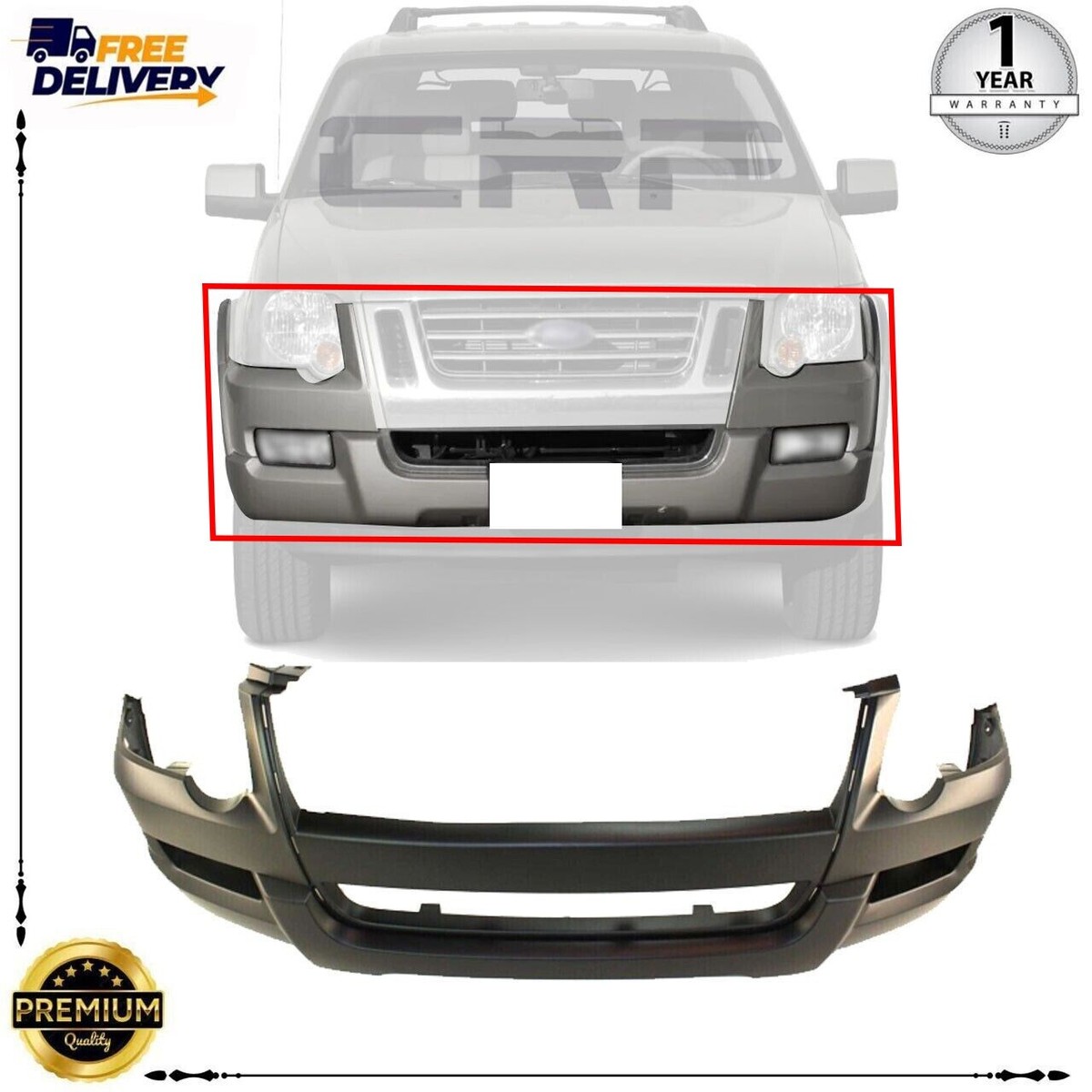 Front Bumper Cover Primed For 2006-2010 Ford Explorer FO1000601