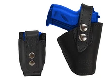 Barsony OWB Black Leather Belt Holster w/Mag Pouch for Colt Seecamp Mini 22 25