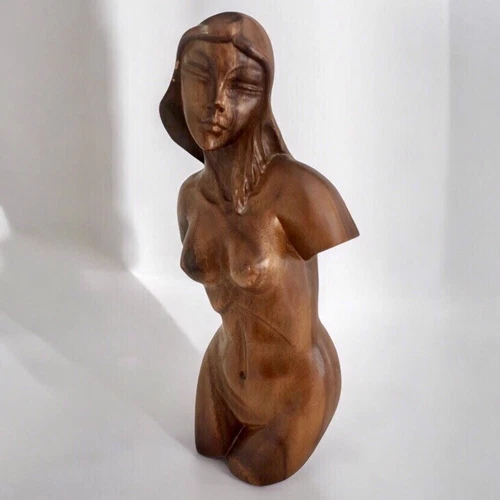 Vintage Hand Carved Female Torso Body Sculpture Womans Art 13” Polynesian Lady