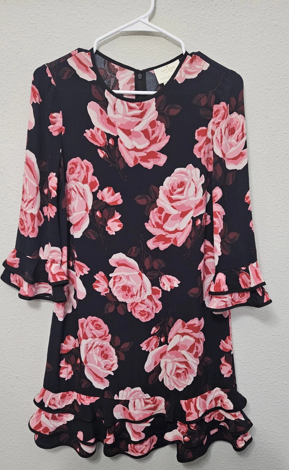 Mini abito Kate Spade piccolo rosa con volant new york floreale manica 3 4 rosa carino