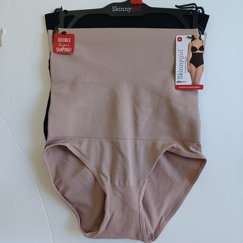 Skinnygirl Sz M High Waist Tummy Shaping Brief Double Layer 2 Pack New Black Tan