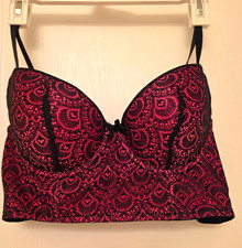 Black Pink Underwired Padded Bustier Bra. Jezebel 36C