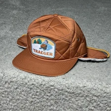 Traeger Earflap Baseball Hat Insulated Trapper Brown Quilted Poly Adjustable