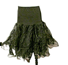 Black Sheer Nylon Tiered Ruffled Crinoline Full Circle Half Slip Petticoat M