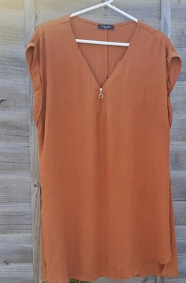 NEW LOOK-Curves□Women Coral V-Neck Zip Front Cap Sleeves Blouse UK 18 - Image 1 of 4