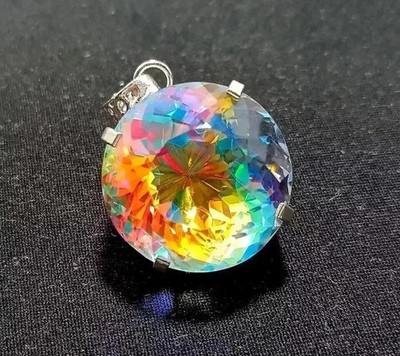 Natural Mystic Topaz Pendant 925 Solid Silver Round Cut 75 Ct Loose MR Gemstone