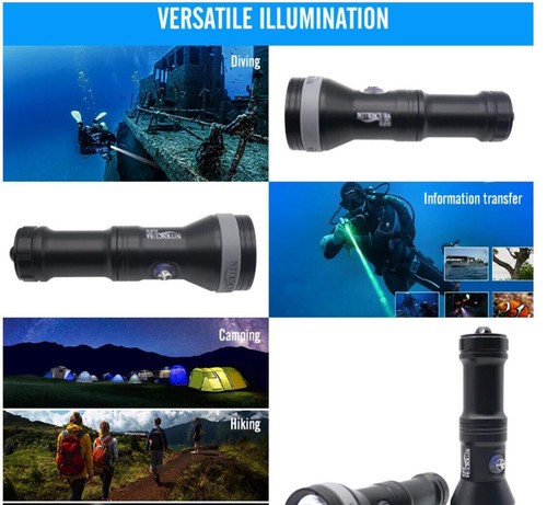 Professional Scuba Diving Light White & Green Laser 2 in 1 Underwater Flashlight - Picture 5 of 13