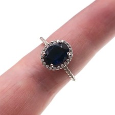 Sterling Silver Created Sapphire and Cubic Zirconia Ring, Size 10