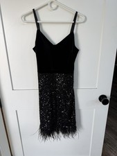 Guess Black Dress 6 Sequins And Feather Trim
