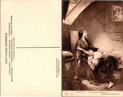 Vintage Tassaert Postcard Une Famille Malheureuse Musee du Louvre Paris 271