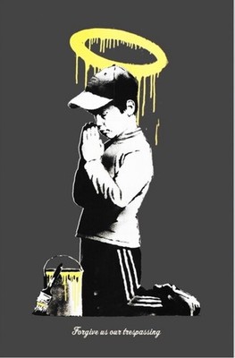 Banksy Forgive Us Our Trespassing Board Print ungerahmt 10x15cm