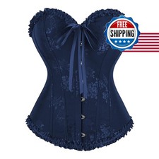 Women's Overbust Corset Renaissance Victorian Halloween Navy M