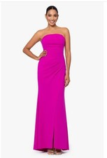Xscape Fuchsia Strapless Side Ruched Scuba Crepe Gown Size 14