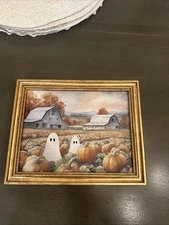 Halloween 2 Ghost in Pumpkin Patch Painting Gold Frame Viral TikTok Cute TJMaxx