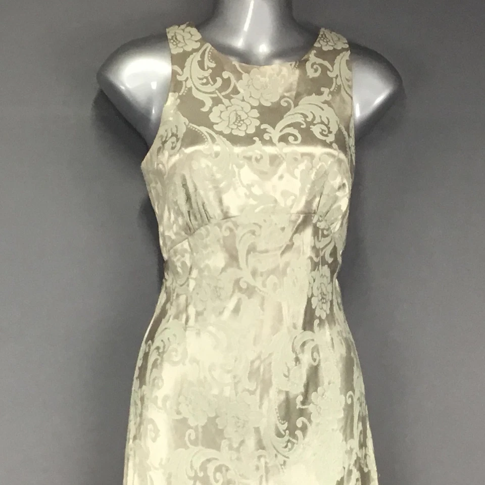 Vintage Roberta Dress Womens 5/6 Green Sleeveless Jacquard Maxi Lace Up Back 90s - Image 3 of 4