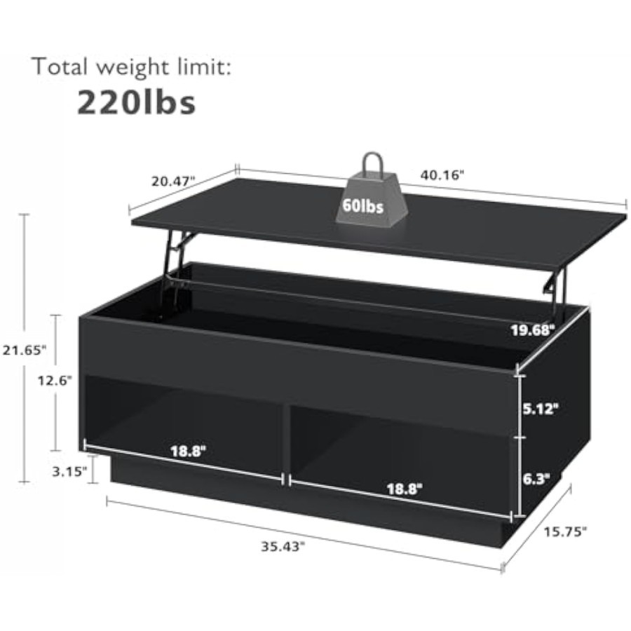 LED Coffee Table for Living Room Lift Top Coffee Tables with Storage M