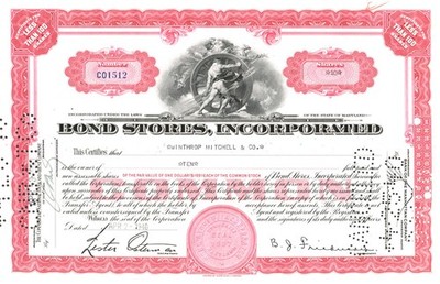 Bond Stores, Inc. - Original Stock  Certificate - 1940 - C01512