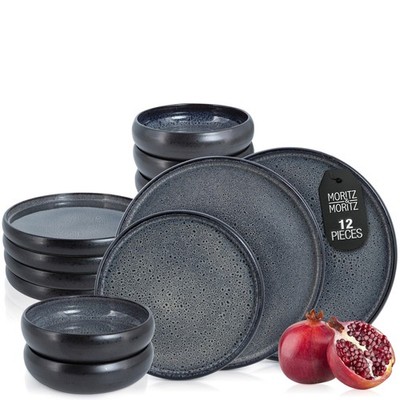 Moritz & Moritz SOLID 12-Pc Stoneware Dinnerware Set for 4 | Plates & Bowls