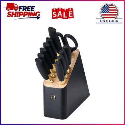 Beautiful 12 Piece Stainless Steel Knife Set Block Soft Grip Handles Black Sesam