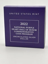 2022 National Purple Heart Hall of Honor Unc. Silver $1 Dollar Coin OGP & COA
