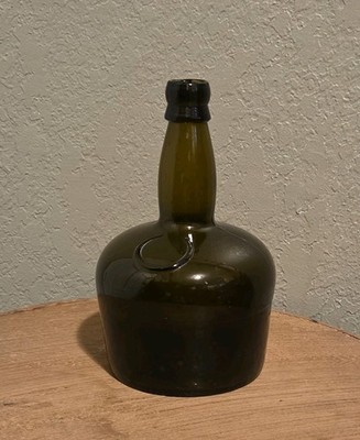 Antique 1800s ''Black'' Glass Mallet Whiskey Liquor Bottle Mouth Blown 3 Pc Mold