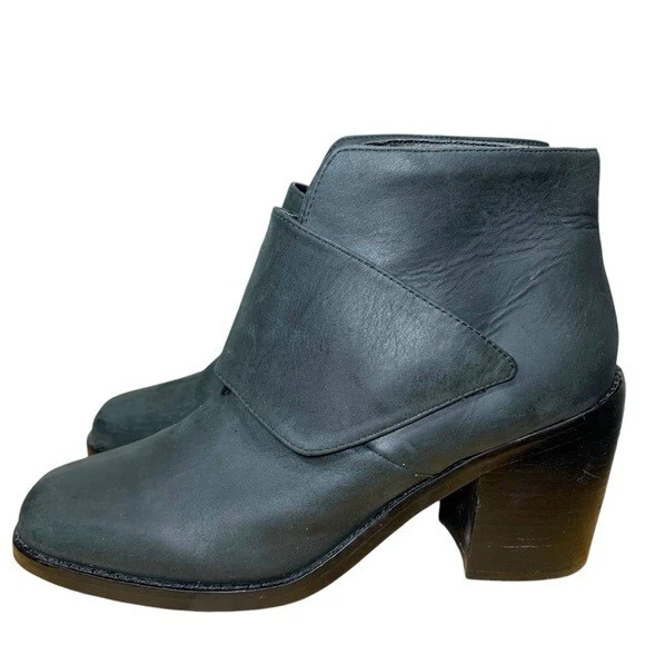 Shellys London Ankle Boot Sz 9 Nubuck Leather Charcoal Gray Block Heel Booties - Image 3 of 4