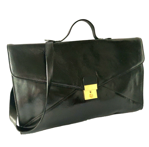 MICHAEL ROME M. FINE BLACK GENUINE LEATHER FLAP BUSINESS TOTE SHOULDER BAG CASE