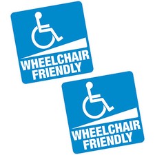 2 x Wheelchair Friendly Vinyl Sticker 6" 150mm Sq. Shop Office Pub Cafe Ramp