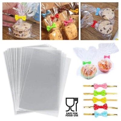 CELLOPHANE SWEET BAGS with TIES CLEAR CELLO DISPLAY CANDY COOKIES KIDS PARTY BAG