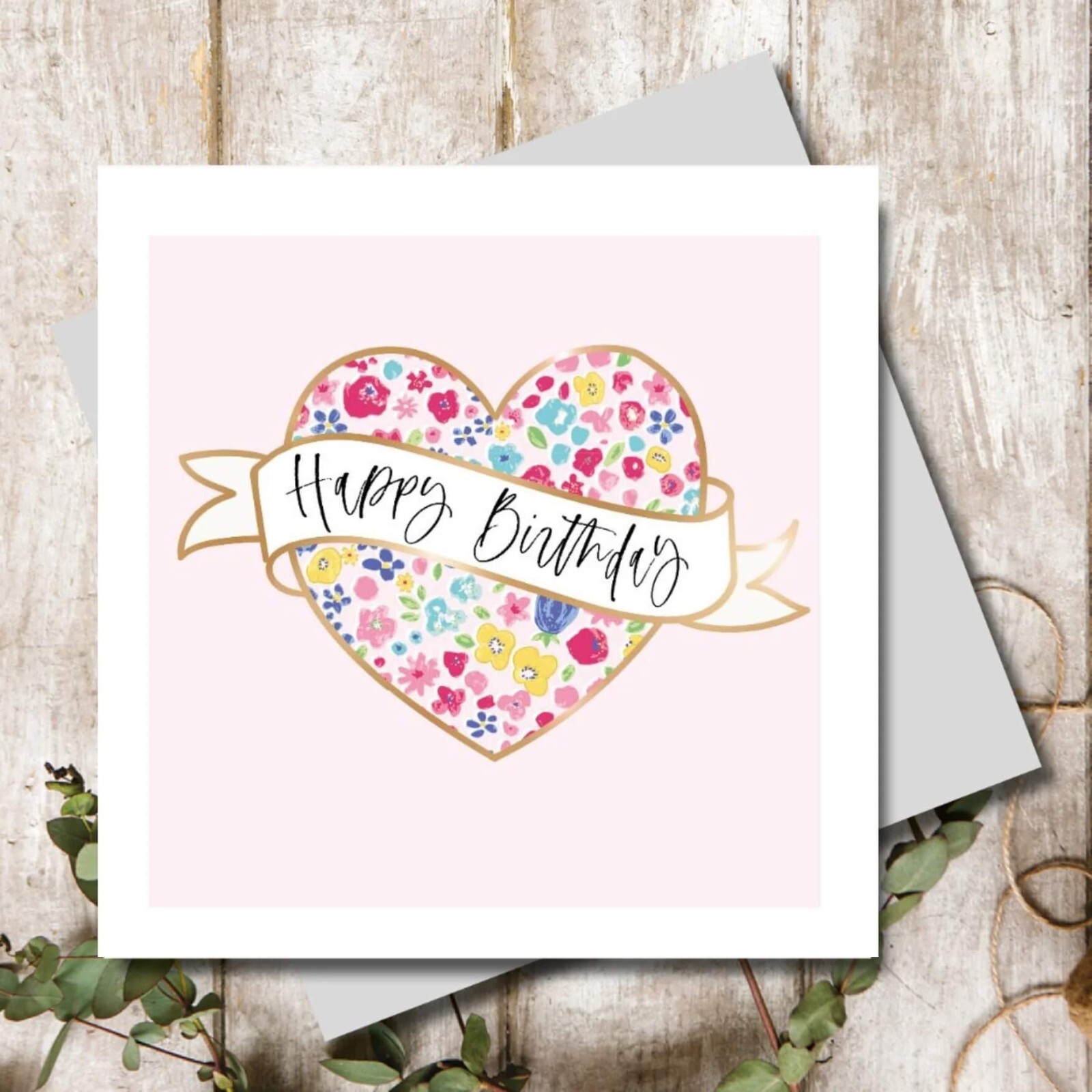 Heart Birthday Card Pretty Floral Copper Foil Design - Illustrated Greeting Card