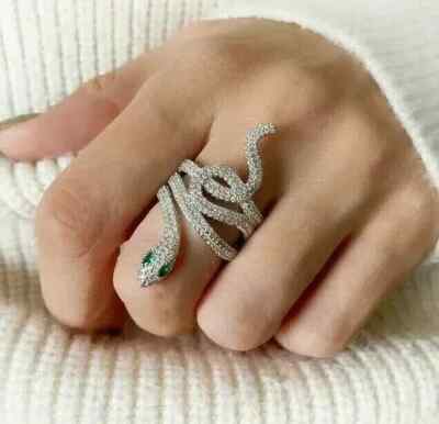 2Ct Round Real Moissanite Snake Attractive Wedding Ring 14K White Gold Plated