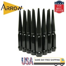 32x 6" Extra Tall Black M14x1.5 Spike Lug Nuts & Key Fit GMC model