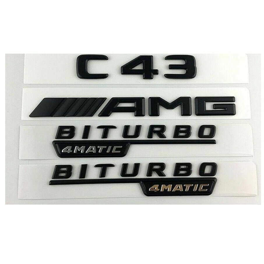 Insignias emblemas guardabarros maletero negro mate C43 AMG BITURBO 4MATIC para Mercedes Benz Foto 2 de 2