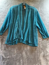 Ruby Rd Womens Open Cardigan Size L Blue Ombre Flyaway Lapel
