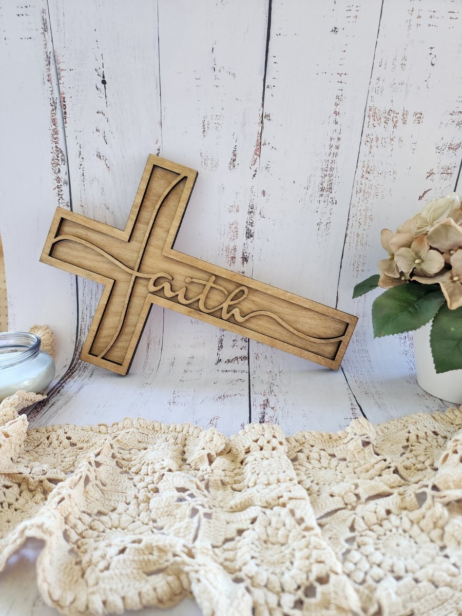 Hand Carved Wooden Cross for Wall Decor, Modern Crucifix  Laser cut Wooden Cross wall hanging crucifix signed Hand made display picture 1