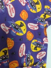 Women's Size L Halloween Purple Scrubs Top Black Cat Jack-o'-lantern Autumn Fall