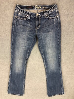 Wrangler Rock 47 Jeans Women's 3/4 x 34 Low Rise Boot Cut Medium Wash Denim 
