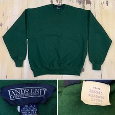LANDS END: Vtg 90s Dark Green Blank Plain USA Made Sweatshirt, Mens Adult MEDIUM