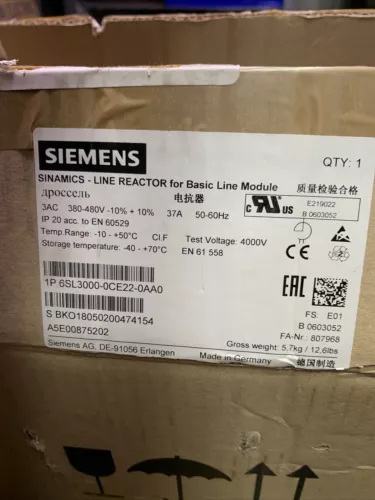 Siemens 6SL3000-0CE22-0AA0 380-480v-ac 37a Amp 20kw Line Reactor UP TO 10