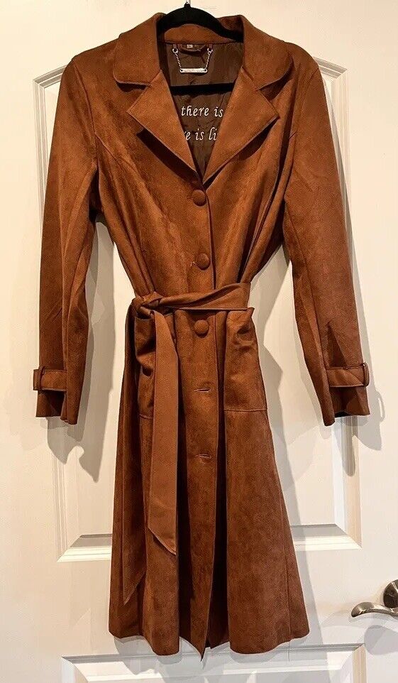 Paparazzi Faux Suede Trench Coat In Brown Size La… - image 1
